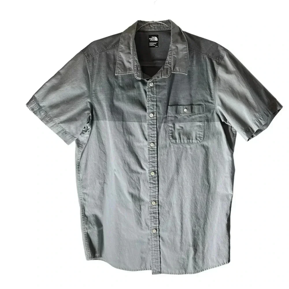 Men's North Face Two Tone Grey Short Sleeve Button Down Casual  Collared Shirt L